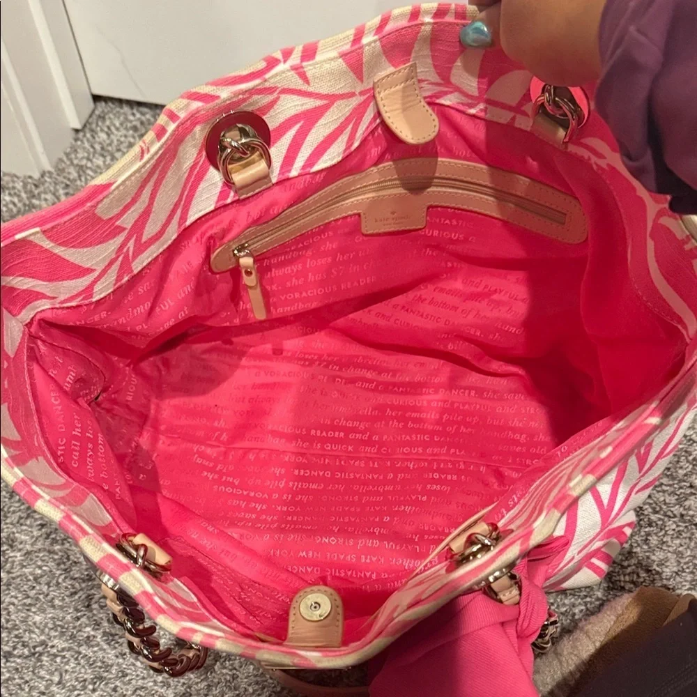 Kate Spade Vibrant Pink Cream Leaf Tote canvas storybook collectible bag purse